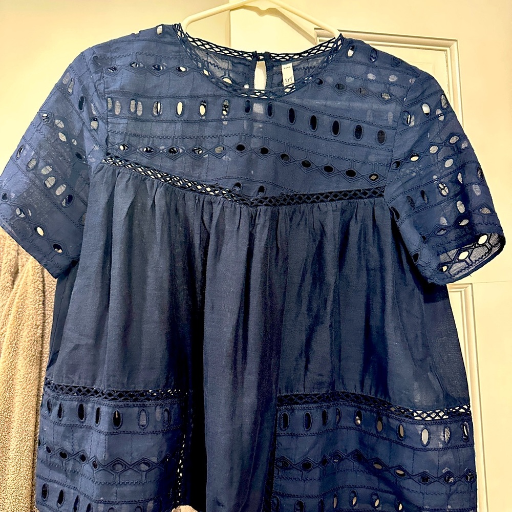 Zara navy eyelet top